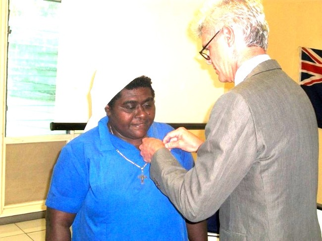 Sister Loraine awarded by Australian High Commissioner Ian Kemish Sister Loraine awarded by Australian High Commissioner Ian Kemish